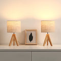 EDISHINE 2er Set Tischlampe Holz, LED Nachttischlampe mit beigem Leinen-Lampenschirm, E27 Fassung, inkl. Leuchtmittel, Vintage Tischleuchte für Schlafzimmer, Wohnzimmer, Geschenk