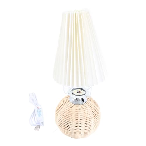 Kleine plissierte Tischlampe Vintage Rattan Nachttisch Nachttisch Mini -Lampe für Schlafzimmer Wohnzimmer Dekorative ästhetische Beleuchtung USB angetrieben 24x28x14 cm