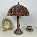 Lampe, 12X12X19 Zoll Achat-Bernstein-Buntglaslampe, Tischlampe aus Naturstein, antike Vintage-Schreibtischleuchte für Nachttisch, Büro, Wohnzimmer, Lesenachtlicht, Rot