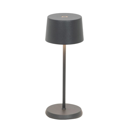 Zafferano, Olivia Micro Lampe, Kabellose, Wiederaufladbare Tischlampe mit Touch Control, Auch für den Außenbereich Geeignet, Dimmer, 2200-3000 K, Höhe 20 cm, Farbe Dunkelgrau