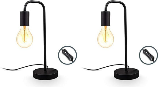 B.K.Licht - Nachttischlampe mit Kabelschalter, E27 Fassung, Vintage, Tischlampe, Lampe, Schreibtischlampe, Tischleuchte, Bürolampe, Leselampe, Leselicht, Retro, Leseleuchte, 13x38 cm, Schwarz