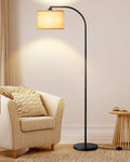 EDISHINE Stehlampe Wohnzimmer, 161cm Bogenlampe mit Verstellem Beigen Leinen-Lampenschirm & Fußschalter, mit E27 LED-Glühbirne, Leselampe Schlafzimmer, Stehleuchte Modern für Kinderzimmer, Schwarz