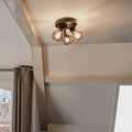 QAZQA - Art Deco Deckenleuchte I Deckenlampe I Lampe I Leuchte schwarz 3-flammig Spotbalken5 cm mit Rauchglas 3-flammig Spotbalken-Licht - Vidro I Wohnzimmer I Schlafzimmer - Rund - LED geeignet E14