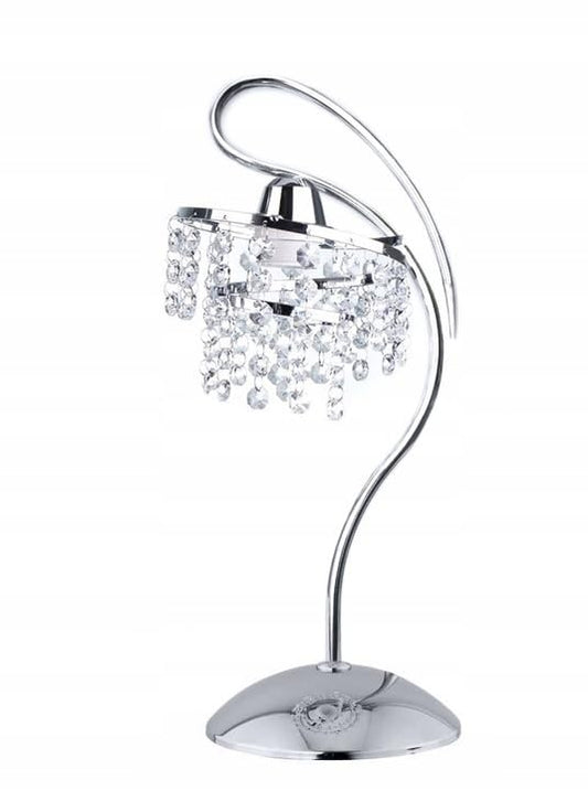 FKL DESIGN Home Deco Moderne Kristall Tischlampe E27 für Wohnzimmer mit Chrom Metall 1-Flammig Lampenschirm Rund verchromte Tischleuchte für Korridor Foyer Treppenraum Schlafzimmer