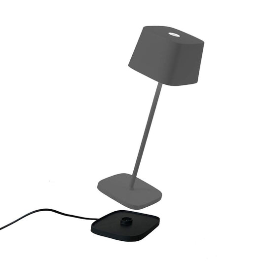 Zafferano - Ofelia Pro Kabellose LED-Tischleuchte aus Aluminium, dimmbar, IP65-Schutz, Indoor/Outdoor Benutzung, EU-Stecker - Höhe: 29cm (Dunkelgrau), LD0870N3 [Energieklasse A+++]