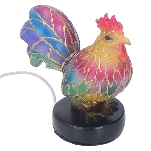 Ldafava Tischlampe mit Hahn aus gebeiztem Harz, buntes LED-Tier-Nachtlicht, USB-betrieben, Heimation, Nachttisch-, 13 cm, 337 g