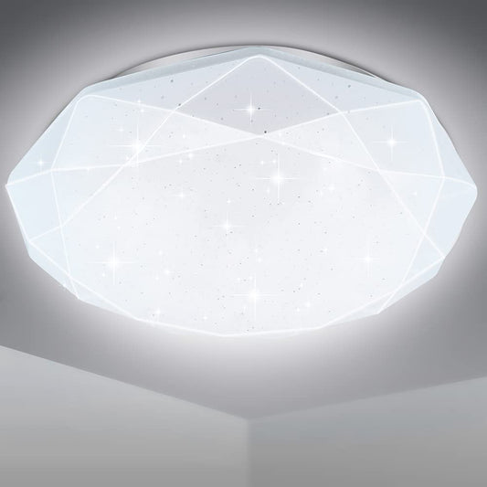 EXTRASTAR Deckenlampe 24W Led Deckenleuchte 35CM peultradünne Moderne 6500K Kaltweiß 1900LM Deckenbeleuchtung,Diamantstreifen-UFO-Panel,Deckenleuchte ist geeignet für Wohnzimmer, Küche, Bad usw.