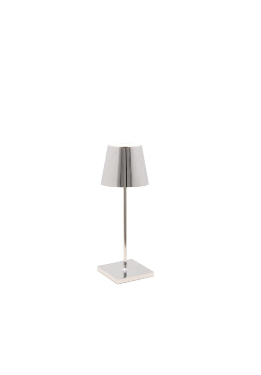 Zafferano Poldina Pro Mini Kabellose LED-Tischlampe Aufladbar - Dimmbare Touch Akku Lampe mit Galvanischem Finish - Lichtfarbtemp. 2700-3000K - Aluminium H30 (Glänzend Chrom)