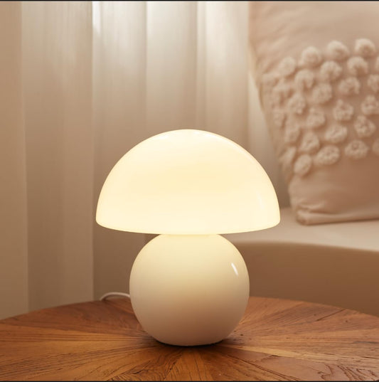 Dawnwake Pilz Nachttischlampe Tischlampe, Led Dimmbar Tischleuchte Deko Wohnzimmer, Schlafzimmer Tischlampen, Mushroom Bedside Table Lamp, Keramikbasis Glas Klein Nachtlampe (Weiß)