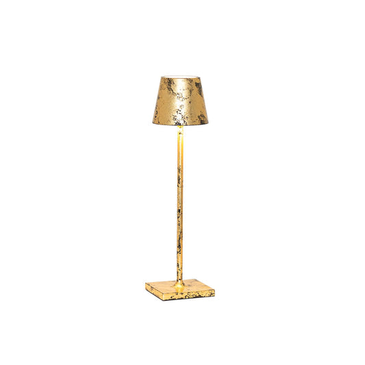 Zafferano, Poldina Micro Lampe, Kabellose, Wiederaufladbare Tischlampe mit Touch Control, Geeignet für den Innenbereich, Dimmer, 2200-3000 K, Höhe 27,5 cm, Farbe Schwarz - Craquelé-Blattgold