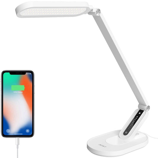 JKSWT Schreibtischlampe, für die Augenpflege Dimmbare Tischlampe mit 5 Farbmodi 72 LEDs mit USB-Ladeanschluss Touch-Steuerung und Memory-Funktion Bürolampe
