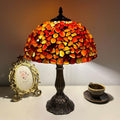 Lampe, 12X12X19 Zoll Achat-Bernstein-Buntglaslampe, Tischlampe aus Naturstein, antike Vintage-Schreibtischleuchte für Nachttisch, Büro, Wohnzimmer, Lesenachtlicht, Rot