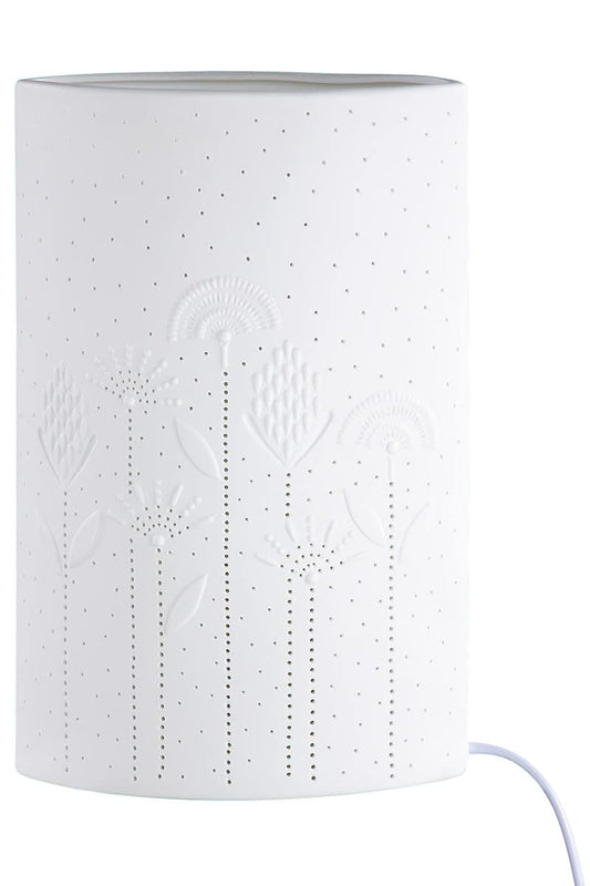 GILDE Deko Lampe Tischlampe Flowers - aus Porzellan mit Blumen Motiv - Farbe: weiß - Frühling Deko Wohnzimmer - E 14, max 40 Watt - Höhe 28,5 cm
