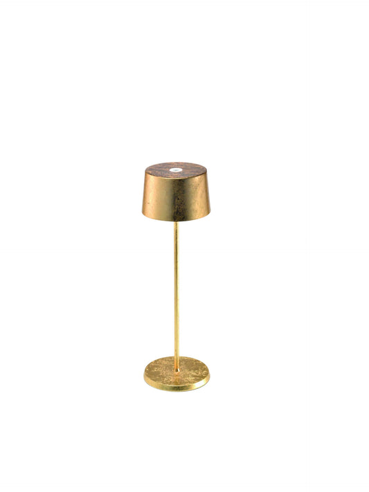 Zafferano, Olivia Pro Lampe mit Goldfarbenes Blatt, Tragbare und Wiederaufladbare Tischlampe mit Touch Control, Geeignet für Wohnzimmer und Außenbereich, Dimmer, 2700-3000 K, Höhe 35 cm