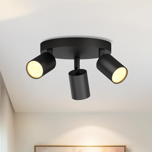 LVWIT GU10 Deckenstrahler LED 3 Flammig Rund LED Deckenleuchte Schwenkbar Schwarz Deckenlampe Spot Drehbar Modern Deckenspots 3 Strahler für Wohnzimmer Schlafzimmer Küche (Ohne Leuchenmittel)