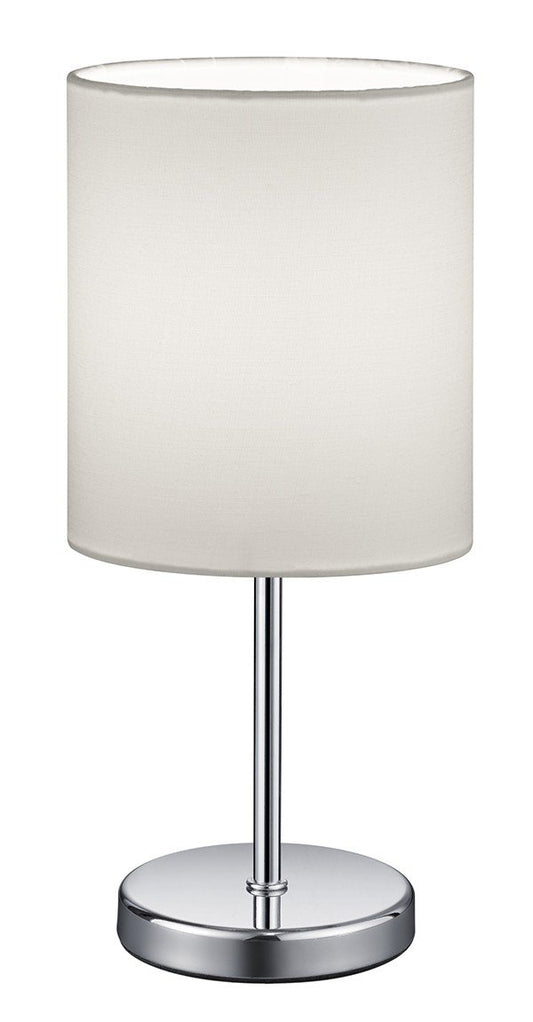 Reality Leuchten Tischleuchte Jerry R50491001, Metall Chrom, Stoffschirm weiß, exkl. 1x E14