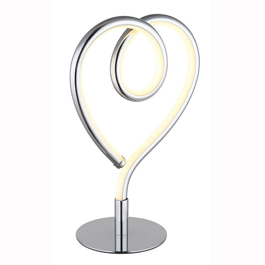 GLOBO LIGHTING Tischleuchte Tischlampe Herzform Wohnzimmerlampe chrom opal LED H 23,5 cm