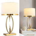 Tischlampe moderner leichter Luxus Stil, Stoffschirm, dekorativer Metallfuß, E27 Tischleuchte, Nachttischlampe, H x D: 49 x 25 cm, Gold Farbe/weiß