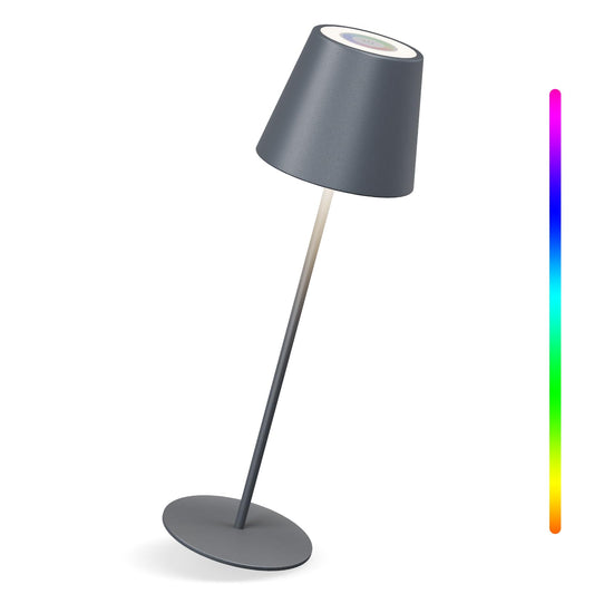 MALUX Tischlampe Kabellos, Dimmbar LED Akku Tischleuchte, Touch-Control Warme Lichtfarbe 3000K+RGB Metall Outdoor Tischlampe IP54 Wasserdicht für Restaurant, Camping, Balkon, Garten (Grau 1 Stück)