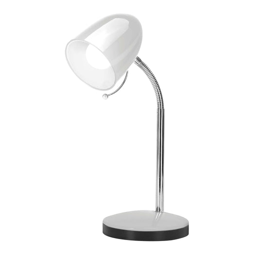 Schreibtischlampe Tischleuchte Leselampe Klemmleuchte Nachttischleuchte Retro aus Metall mit Schwanenhals, schwenkbar, mit Schnurschalter, Fassung E27 (mit Leuchtmittel, Tischleuchte weiß)