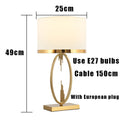 Tischlampe moderner leichter Luxus Stil, Stoffschirm, dekorativer Metallfuß, E27 Tischleuchte, Nachttischlampe, H x D: 49 x 25 cm, Gold Farbe/weiß