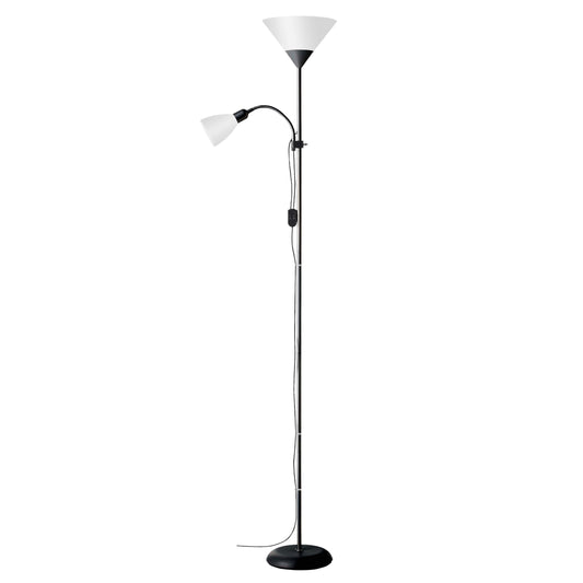 Brilliant Spari Deckenfluter mit Leselampe schwarz, weiß – LED Stehlampe – 1,8 m Standleuchte – für LED-Leuchtmittel geeignet (E27 & E14 Fassung) – mit verstellbarem Lesearm