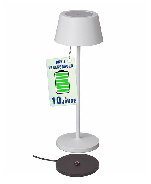 Maul Akku Tischleuchte MAULnina | Tischlampe kabellos mit langlebigem Akku | Tischlampe aufladbar bis zu 10h Beleuchtung | Lampe dimmbar für Schreibtisch, Nachttisch & Outdoor | Weiß