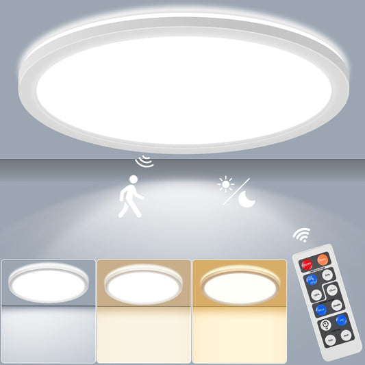 LEZOE LED Deckenleuchte mit Bewegungsmelder Dimmbar, 24W 2400LM Radar Sesor Deckenlampe Dimmbar, 3000K/4000K/6500K IP54 Sensorlampe Für Badezimmer, Garage, Treppen, Keller, Flur, Balkon, Diele 30cm