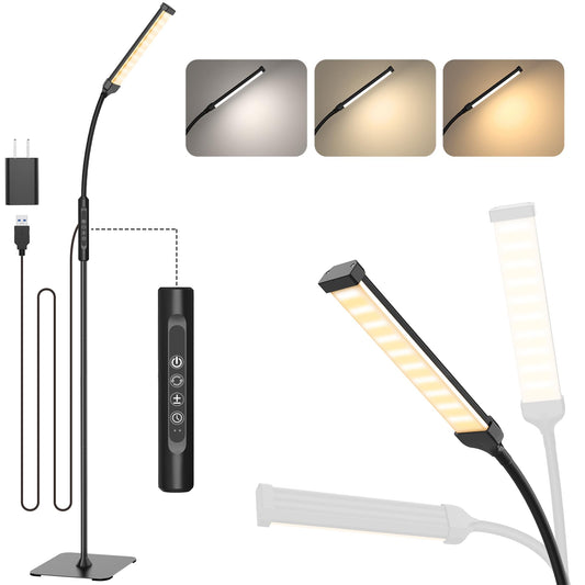Mojimdo 120 LED Stehlampe, helle Stehlampen für Wohnzimmer, 3 Farbmodi & 10 Helligkeiten 3000K-6000K Standlicht, Schwanenhals Leselampe mit Touch Control für Schlafzimmer Büro