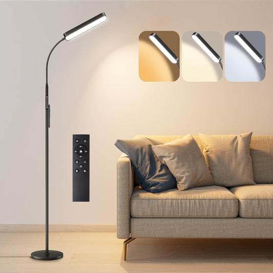 Ehaho Dimmbar LED Stehlampe Schwarz | Leselampe Stehleuchte mit Fernbedienung | Warmweiss Neutralweiss Kaltweiss | Modern Standleuchten für Schlafzimmer Wohnzimmer Büro