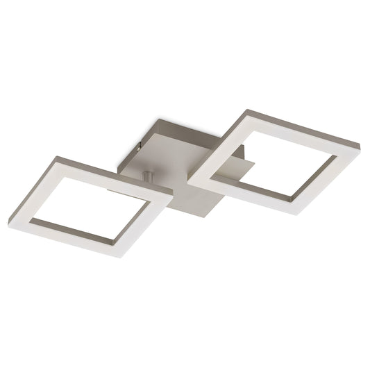 EGLO LED Deckenleuchte Huerta, Wohnzimmerlampe, 2 flammige Deckenlampe, Küchenlampe aus Metall in Silber, Kunststoff in Weiß, LED Schlafzimmerlampe warmweiß, L x B 33 cm