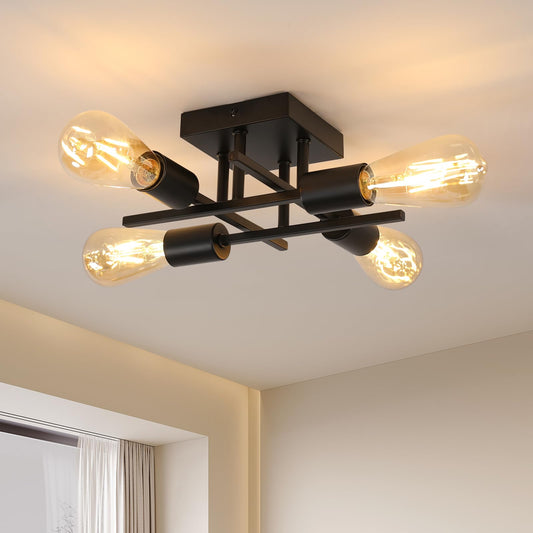 Goeco Deckenleuchte Vintage, Industrial Kronleuchter Lampe E27 4 Flammig Metall, Retro Deckenlampe Schwarz Pendelleuchte für Schlafzimmer, Wohnzimmer, Esszimmer, Küche