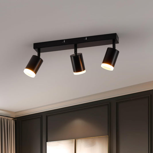 wowatt Deckenstrahler Schwarz 3 Flammig, Modern Strahler Deckenleuchte Schwenkbar, Metall Deckenlampe Strahler, LED Wandstrahler Spotlight GU10 für Küche, Schlafzimmer, Wohnzimmer (Ohne Leuchtmittel)