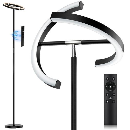 SIBRILLE LED Stehlampe Wohnzimmer, Schwarz Stehlampe Dimmbar 20W 1300LM Modern Deckenfluter LED mit Fernbedienung Warmweiß Kaltweiß Leselampe, Touch Stehleuchte für Büro Wohnzimmer Schlafzimmer Hotel