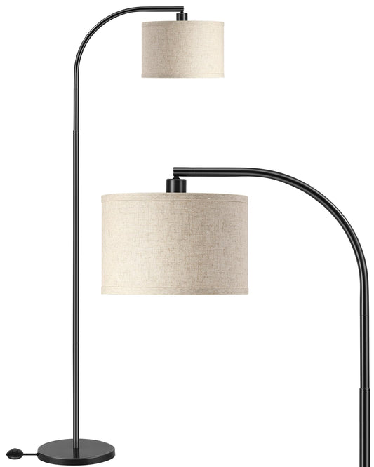 EDISHINE Stehlampe Wohnzimmer, 161cm Bogenlampe mit Verstellem Beigen Leinen-Lampenschirm & Fußschalter, mit E27 LED-Glühbirne, Leselampe Schlafzimmer, Stehleuchte Modern für Kinderzimmer, Schwarz