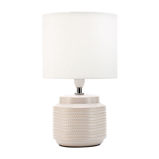 Pauleen 48219 Bright Soul Tischleuchte max. 20 Watt handgefertigt Creme, Beige Nachttischlampe im Boho Look aus Stoff, Keramik E14