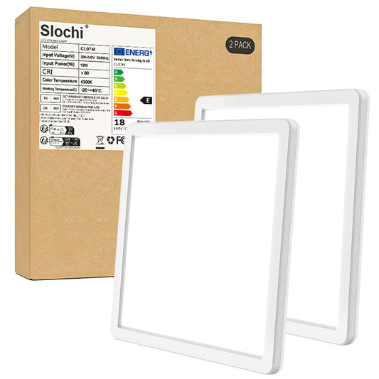 slochi (2 Stücke LED Deckenleuchte, 18W Ultra Dünn Deckenlampe Flach 22 * 2.1cm, 6500K Kaltesweiß Deckenleuchten Quadrat für Schlafzimmer,Bad,Flur,Küche