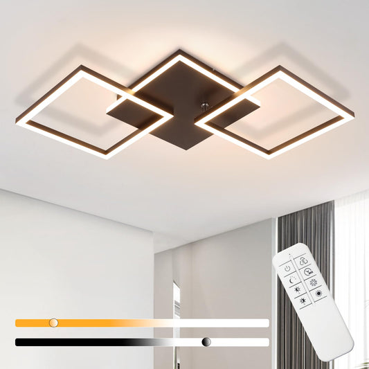 Homefire Deckenlampe LED Deckenleuchte Wohnzimmer - 32W Dimmbar Wohnzimmerlampe Modern Design Schwarz Küchenlampe mit Fernbedienung Schlafzimmerlampe Flur Metall Deckenleuchten für Küche Esszimmer