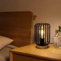 Pheashine Retro Tischlampe Vintage Industrial Tischleucht Schwarz Metall au Holz Sockel, Nachttischlampe E27 Fassung mit Schalter für Wohnzimmer Schlafzimmer- 60W Max. - Ohne Leuchtmittel