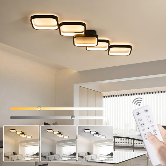 LED Deckenleuchte Dimmbar Deckenlampe mit Fernbedienung Wohnzimmerlampe Schwarze 45W Schlafzimmerlampe Deckenbeleuchtung 92cm Rechteckige Lampen Modern-Design Küchenlampe für Esszimmer Restaurant Flur
