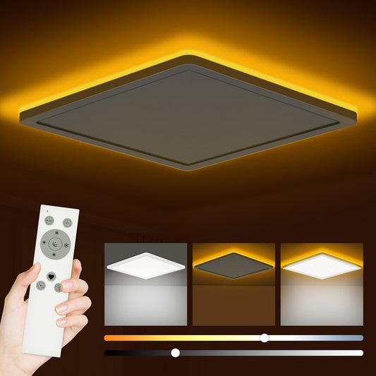 Bowfar LED Deckenleuchte Flach, 24W 3200LM Deckenlampe mit Fernbedienung Dimmbar 3000K-6500K, 1800K Nachtlicht Amber, Badezimmer Lampe für Wohnzimmer Küche Kinderzimmer Flur Schlafzimmer Ø29.5x2.5cm