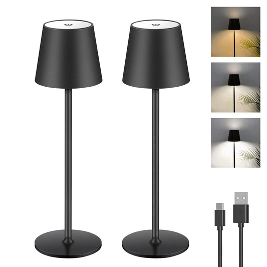 2 Stück Dimmbare LED Akku Tischlampe Touch Kabellose Tischleuchte mit USB-C