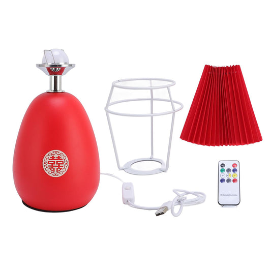 Pilipane Rote Falten -Tischlampe moderne minimalistische 3 Farbtemperatur Schrittless Lesen Lesen mit Fernbedienung Timer für Schlafzimmer Wohnzimmer Stoff Schatten 24x30 cm