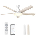 DREO Smart Deckenventilator mit Licht, 132 cm, 12 Geschwindigkeiten(APP), 3 Modi, stufenlos dimmbares LED-Beleuchtung, leiser DC-Motor, 12H-Timer, Fernbedienung/Alexa, für Innenräume, Weiß