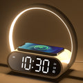 VOSFEEL Nachttischlampe Touch Dimmbar mit Wecker, Tischlampe mit Ladefunktion Wireless Ladegerät, Nachtlampe 4 Stufige Helligkeit USB-Ausgang für Schlafzimmer Wohnzimmer Buro