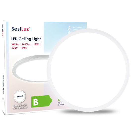 BestLuz LED Deckenlampe, 200lm/w 6500K 18W 3600LM Rund Φ30CM LED Deckenleuchte Flach IP44 Wasserfest Lampe Panel für Küche Wohnzimmer Badezimmer Flur Schlafzimmer, Weiß, Ultra Dünn