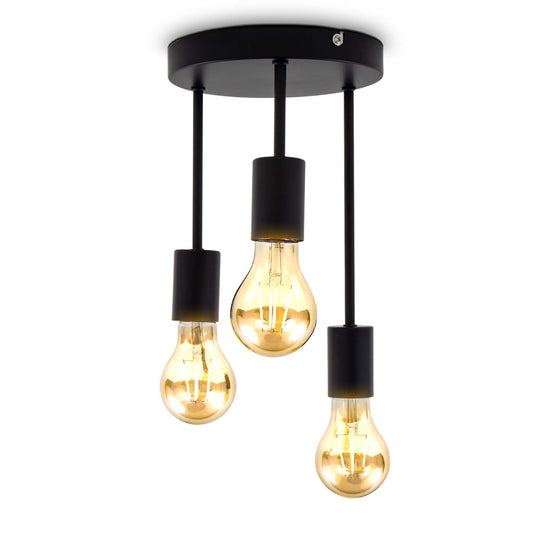 B.K.Licht - Deckenlampe mit E27 Fassung, max. 60 Watt, Vintage, Deckenleuchte, Lampe, Wohnzimmerlampe, Schlafzimmerlampe, Küchenlampe, Deckenbeleuchtung, Retro, Flur, 19x31 cm, Schwarz