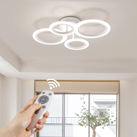 RUYI Modern LED Deckenleuchte Dimmbar mit Fernbedienung 4 Ring Deckenleuchte 48W 4400LM, Deckenlampe für Wohnzimmer, Schlafzimmer, Küche, Flur, Balkon, Esszimmer, Weiß, 2800-7000K