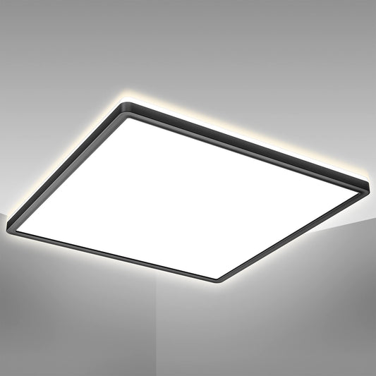 B.K.Licht - LED Deckenlampe mit indirektem Licht, ultraflach, neutralweiße Lichtfarbe, LED Panel, Deckenleuchte, Lampe, Wohnzimmerlampe, Schlafzimmerlampe, Küchenlampe, 42x42x2,9 cm, Schwarz