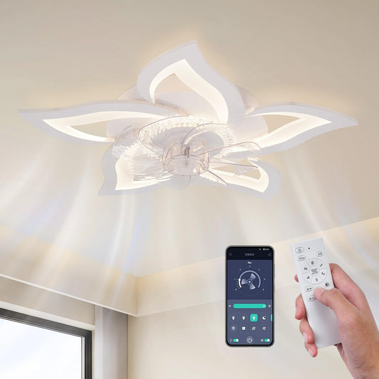 Maevor LED Deckenventilator mit Licht Leise, 69 cm Deckenventilator mit Beleuchtung Dimmbar (3000K-6000K), App & Fernbedienung, für Schlafzimmer/Wohnzimmer, 47W, Weiß